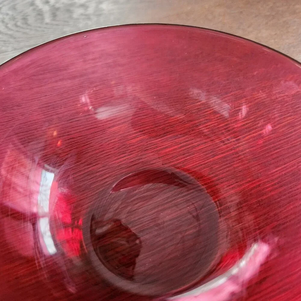 Antique Cranberry Art Glass Finger Bowl Rinser Polished Pontil Base Hand Blown